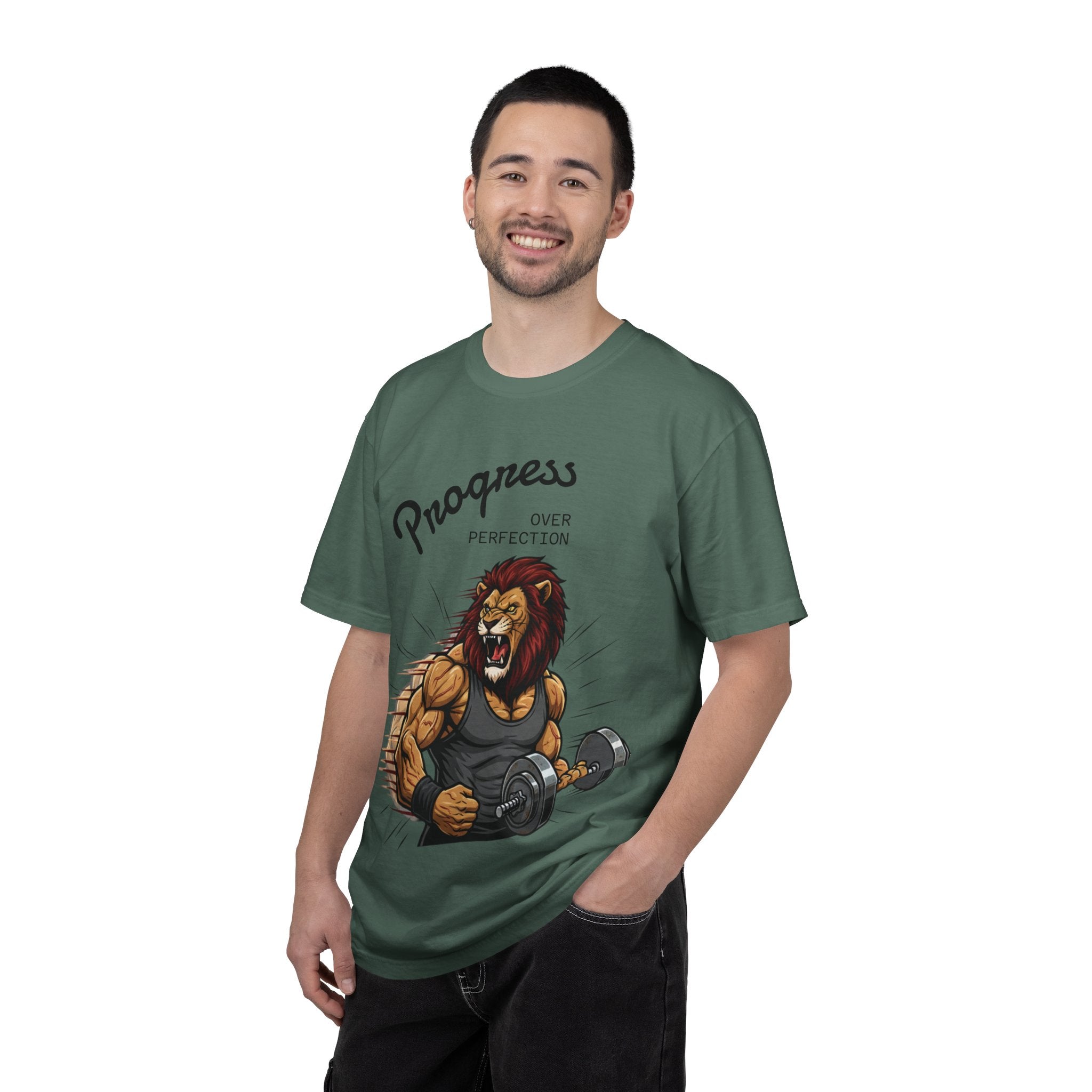 Progress Over Perfection Lion Weightlifting T-Shirt