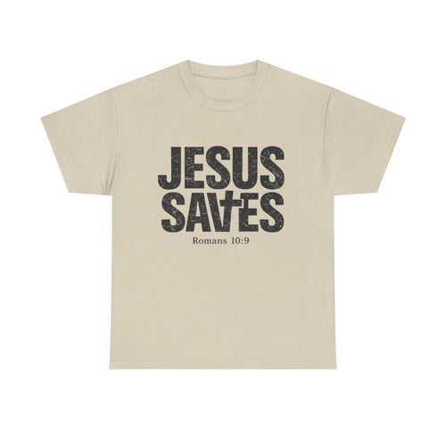 Jesus Saves T‑Shirt – Bold Scripture Tee (Romans 10:9)
