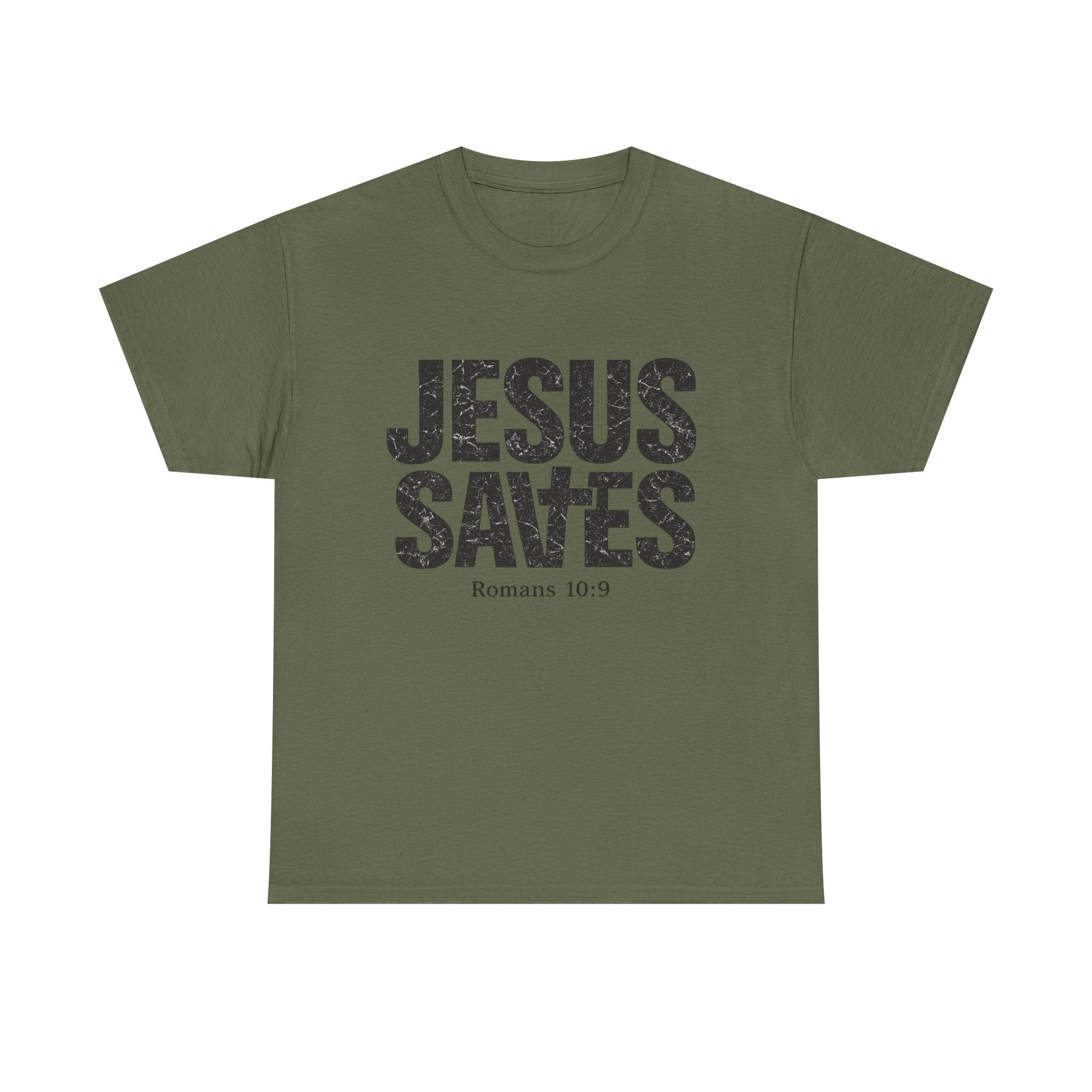 Jesus Saves T‑Shirt – Bold Scripture Tee (Romans 10:9)