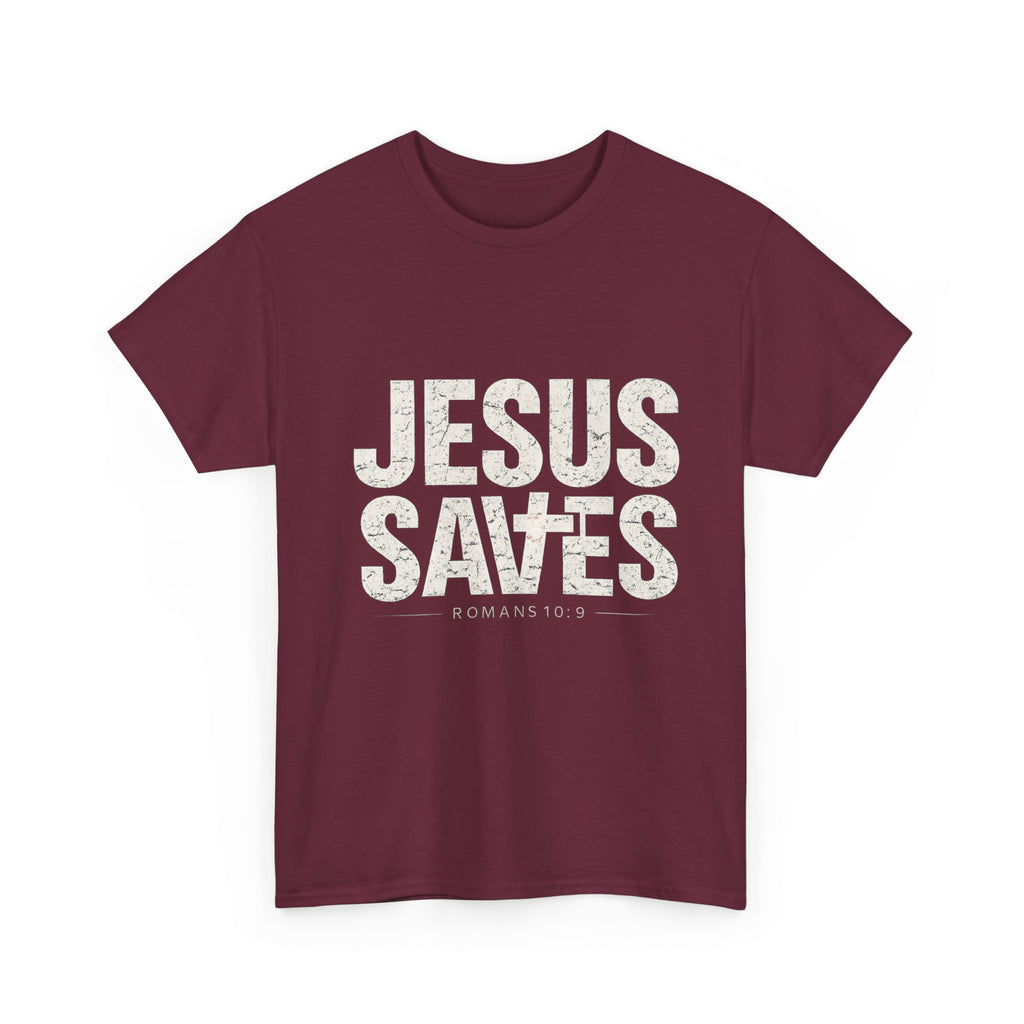 Jesus Saves Tee — Christian Faith T-Shirt with Romans 10:9