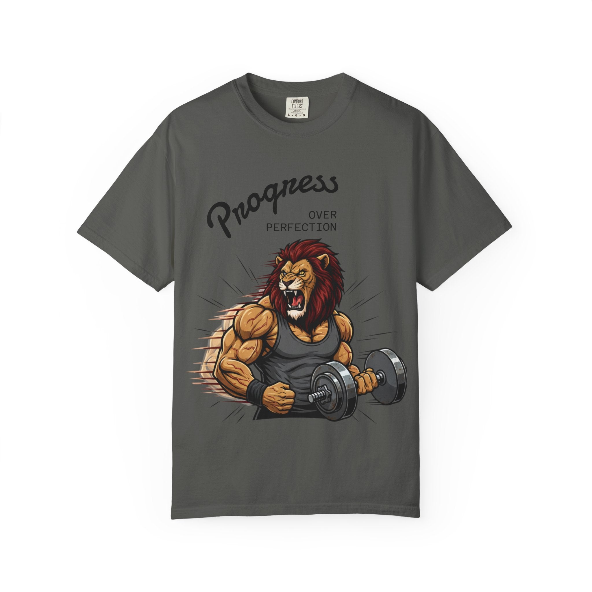 Progress Over Perfection Lion Weightlifting T-Shirt