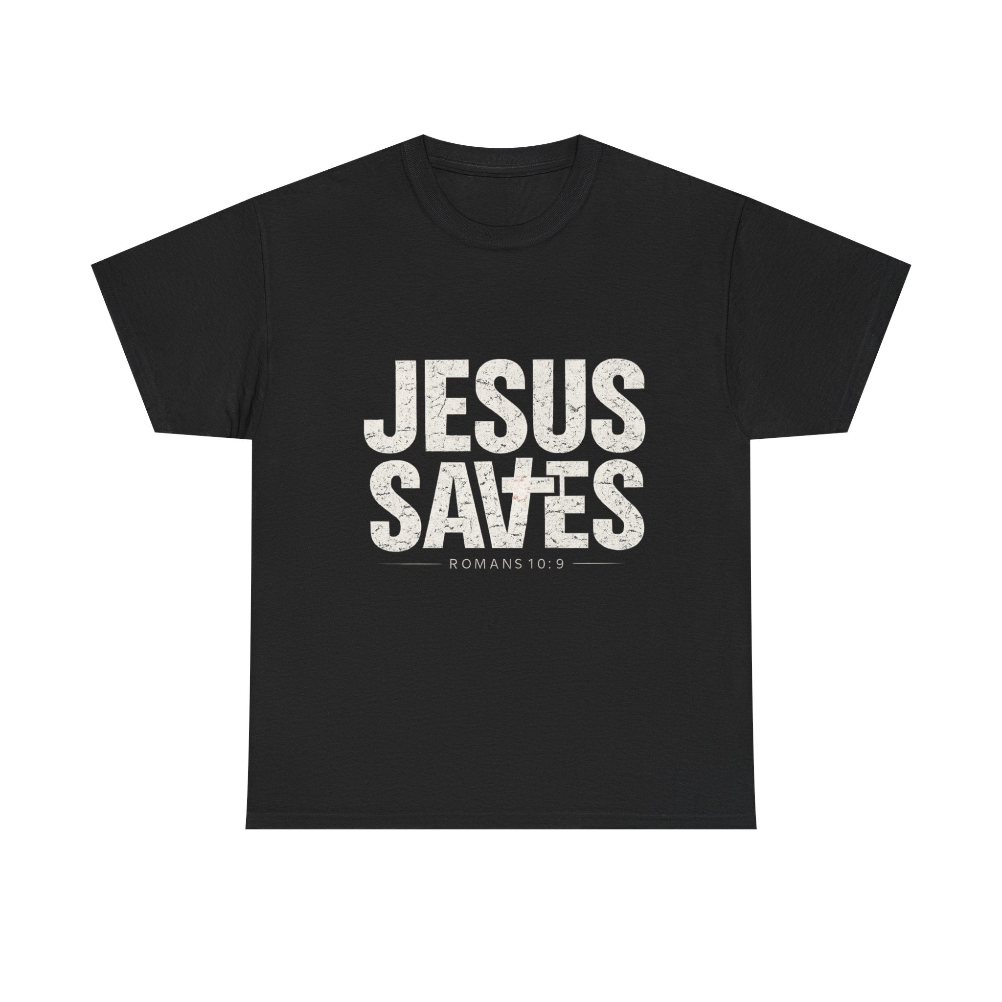 Jesus Saves Tee — Christian Faith T-Shirt with Romans 10:9