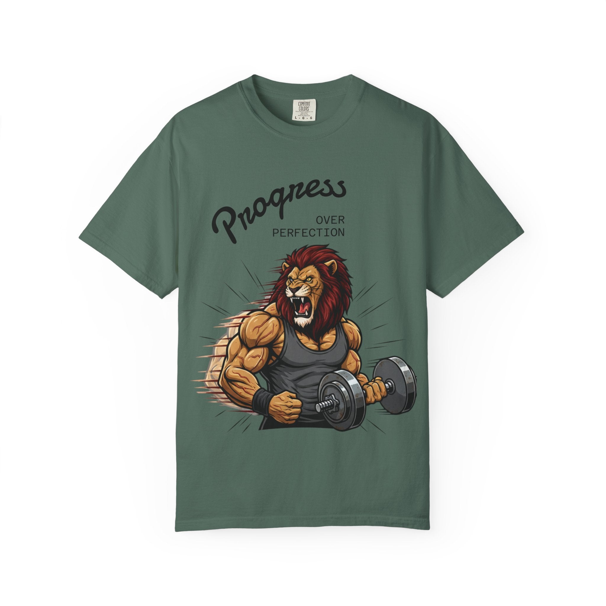 Progress Over Perfection Lion Weightlifting T-Shirt