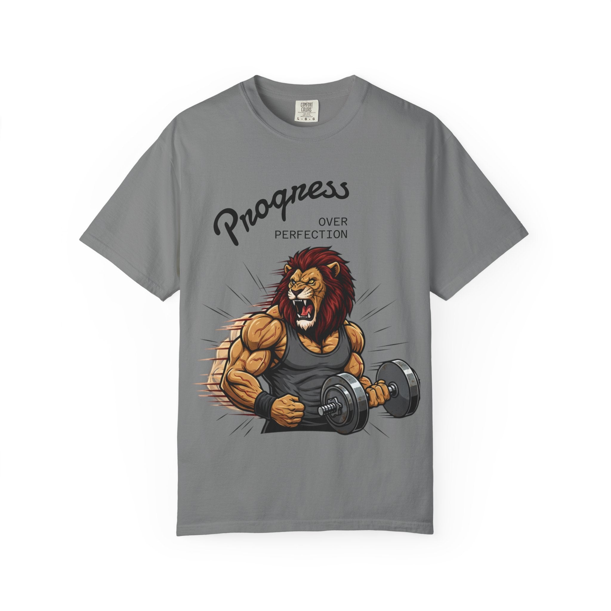 Progress Over Perfection Lion Weightlifting T-Shirt