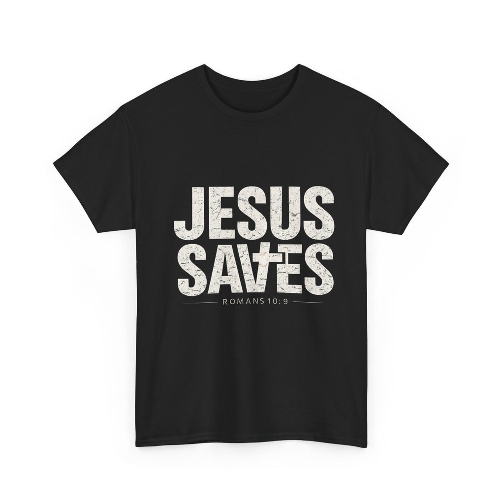 Jesus Saves Tee — Christian Faith T-Shirt with Romans 10:9