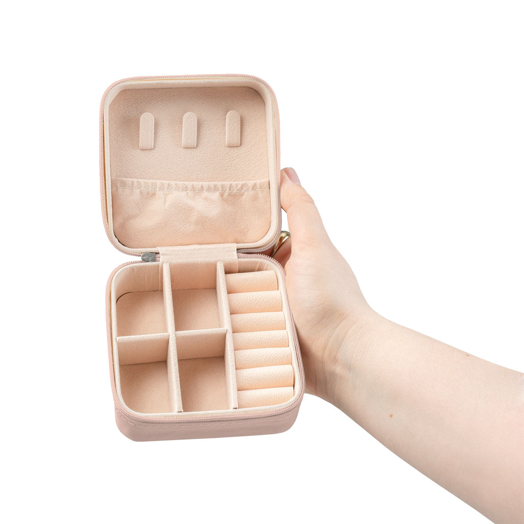 Mom Travel Jewelry Case — Compact Pink Organizer with Ring & Earring Storage