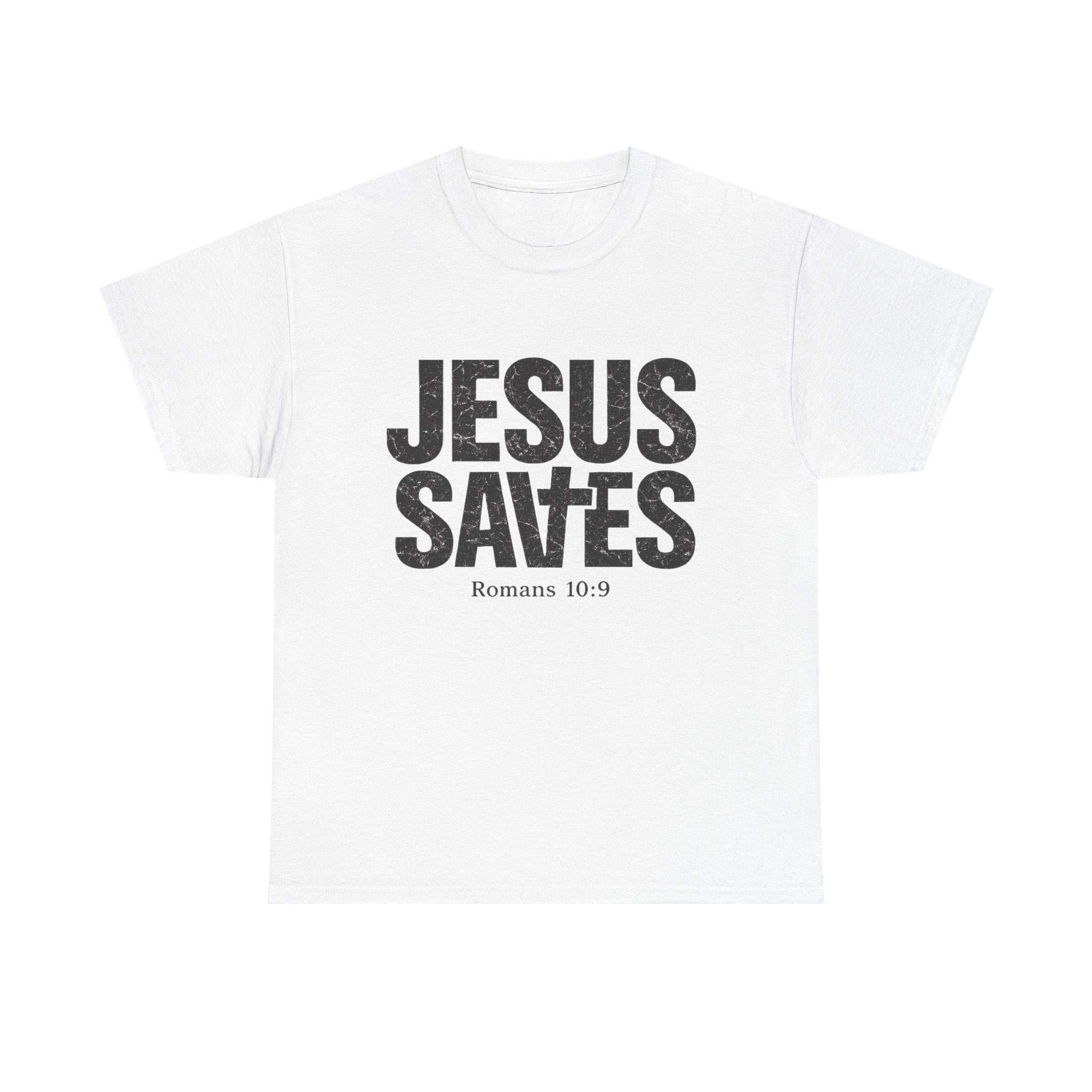 Jesus Saves T‑Shirt – Bold Scripture Tee (Romans 10:9)
