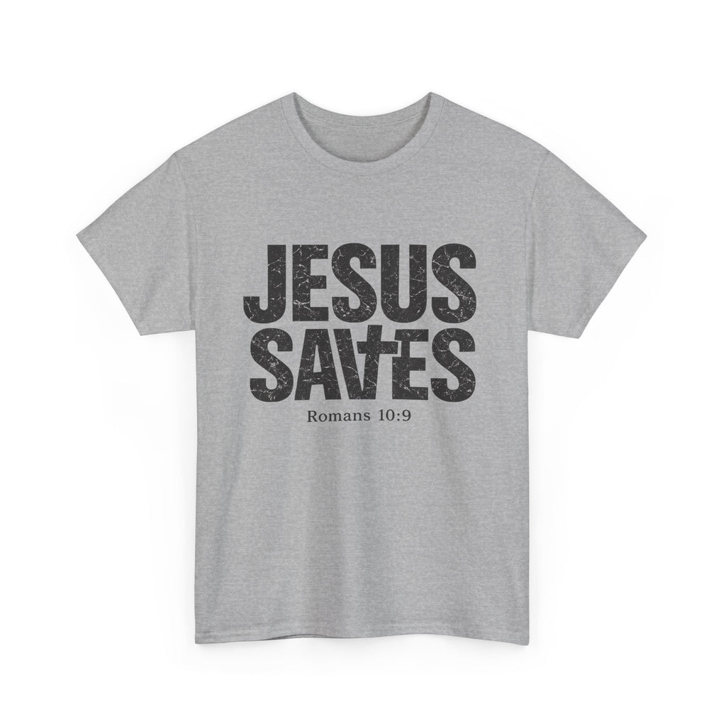Jesus Saves T‑Shirt – Bold Scripture Tee (Romans 10:9)