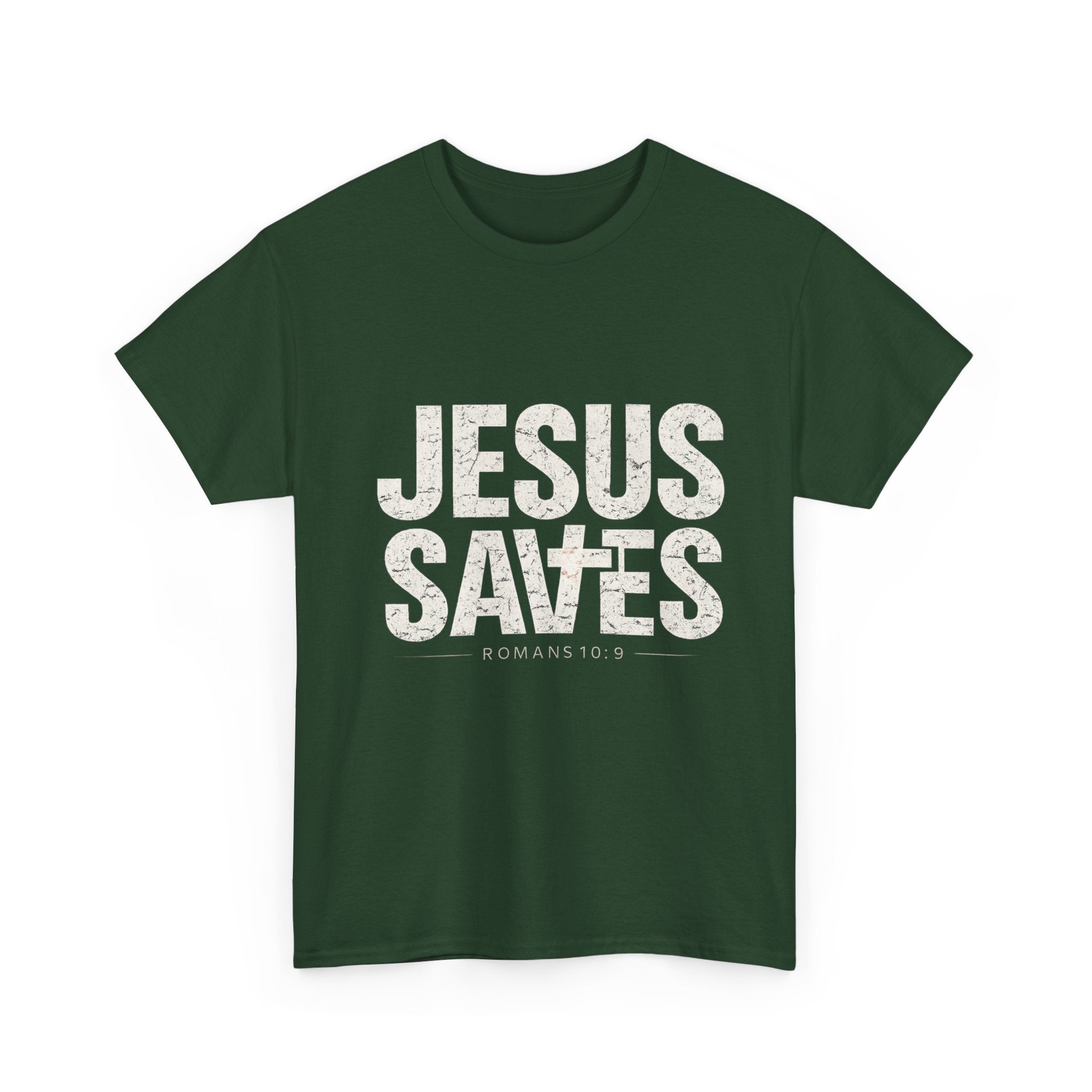 Jesus Saves Tee — Christian Faith T-Shirt with Romans 10:9