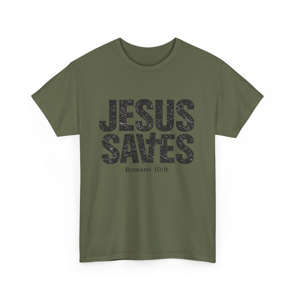 Jesus Saves T‑Shirt – Bold Scripture Tee (Romans 10:9)