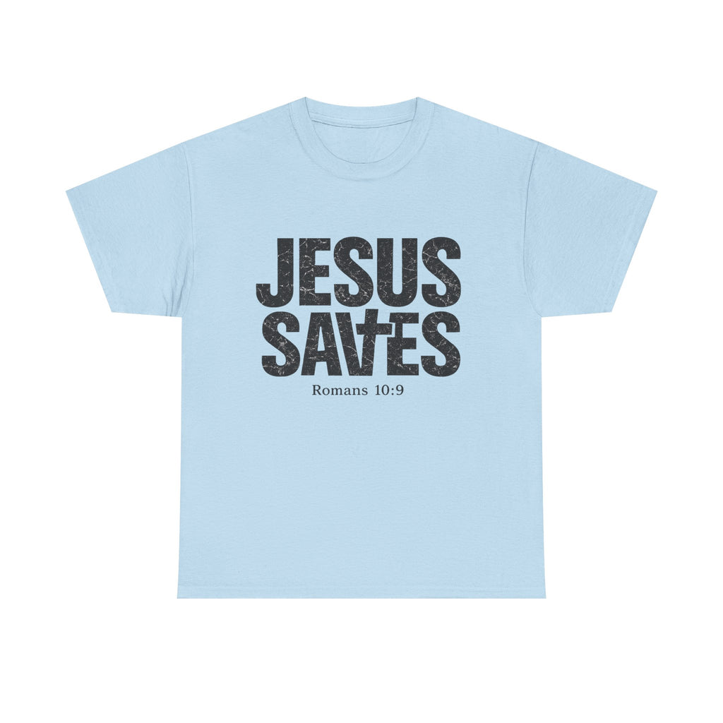 Jesus Saves T‑Shirt – Bold Scripture Tee (Romans 10:9)