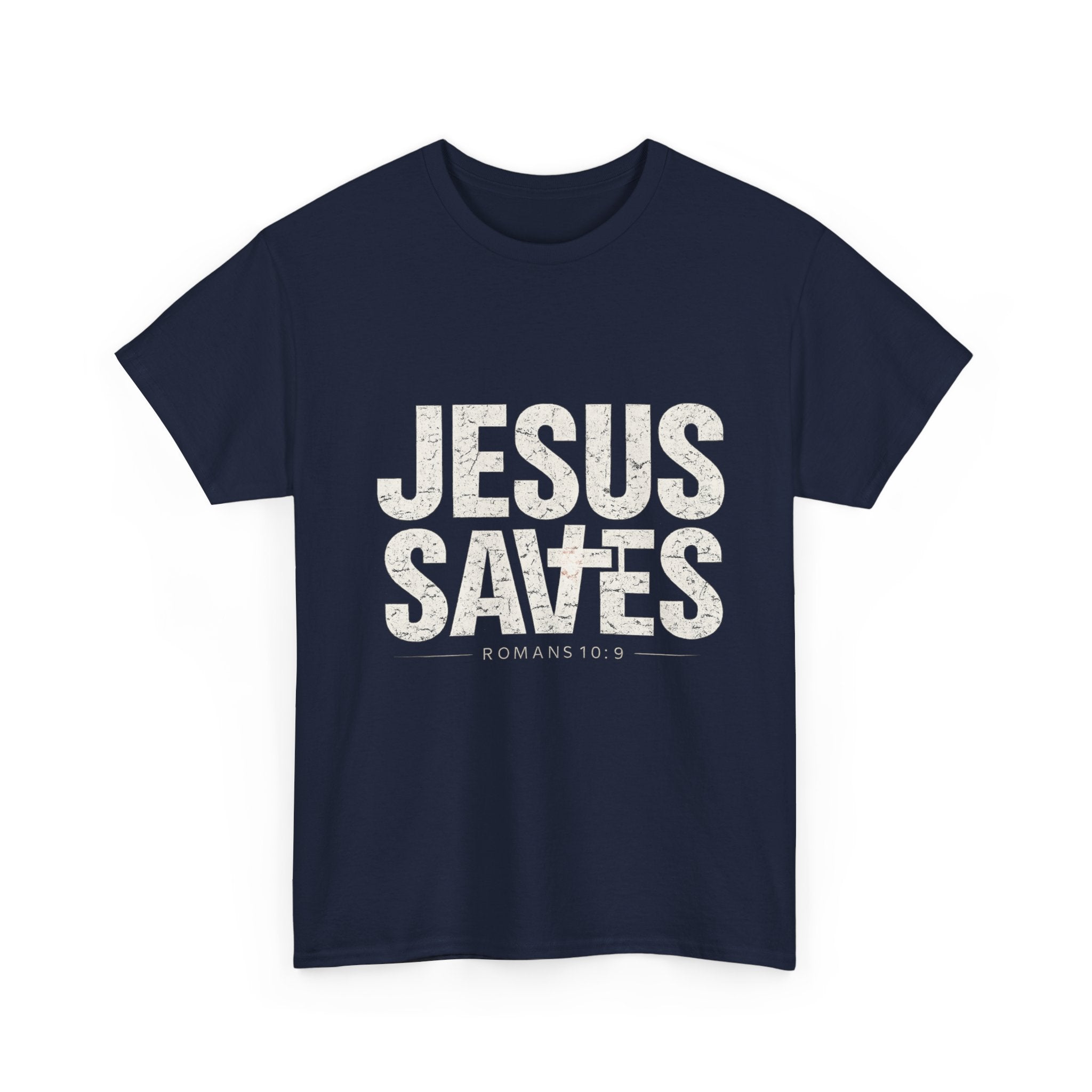 Jesus Saves Tee — Christian Faith T-Shirt with Romans 10:9