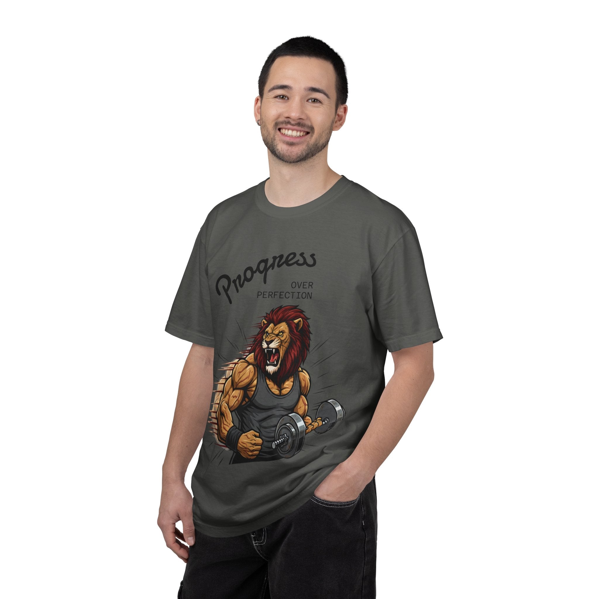 Progress Over Perfection Lion Weightlifting T-Shirt