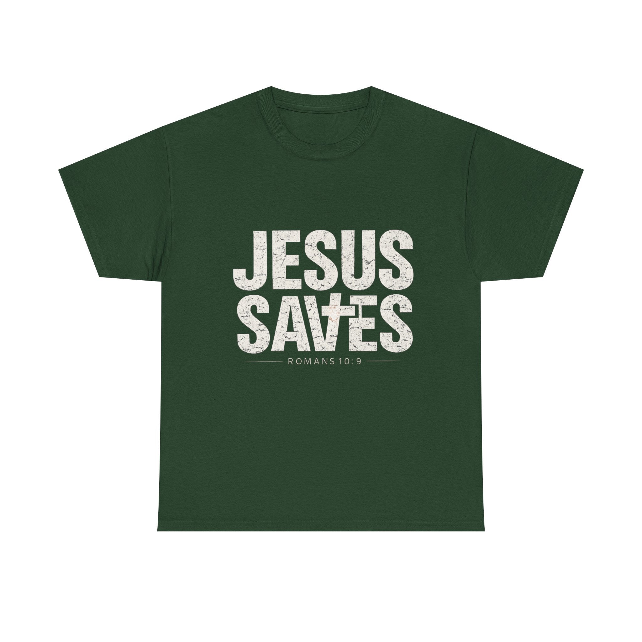 Jesus Saves Tee — Christian Faith T-Shirt with Romans 10:9