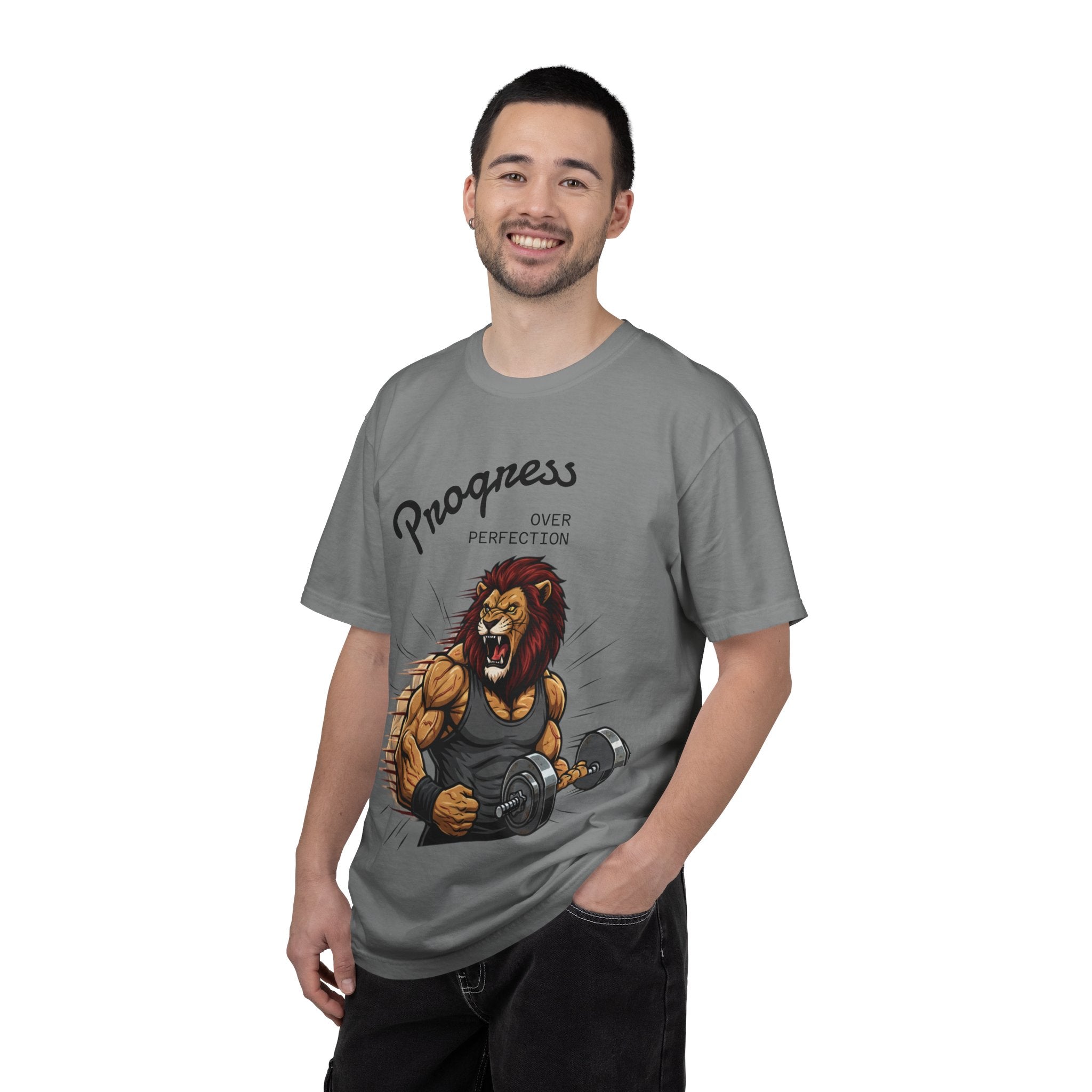 Progress Over Perfection Lion Weightlifting T-Shirt