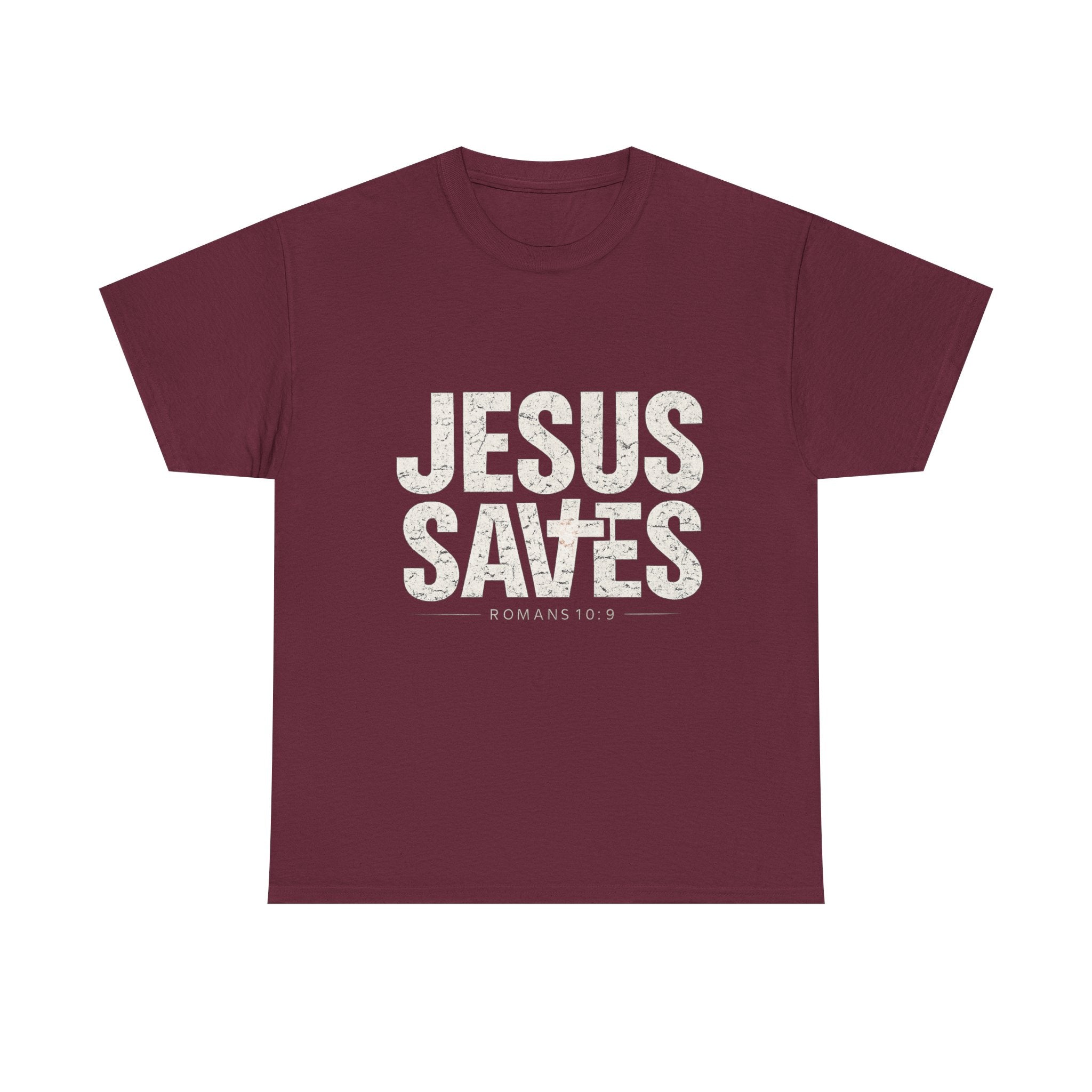 Jesus Saves Tee — Christian Faith T-Shirt with Romans 10:9