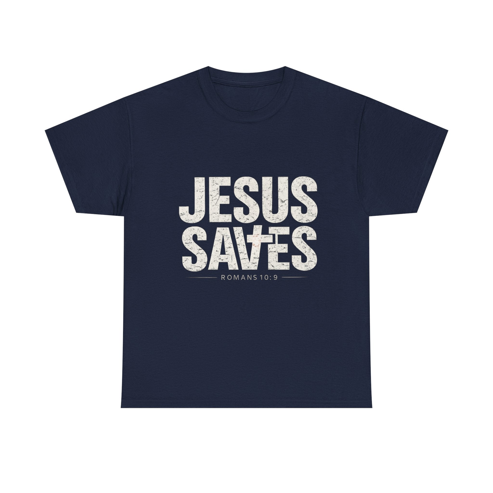 Jesus Saves Tee — Christian Faith T-Shirt with Romans 10:9